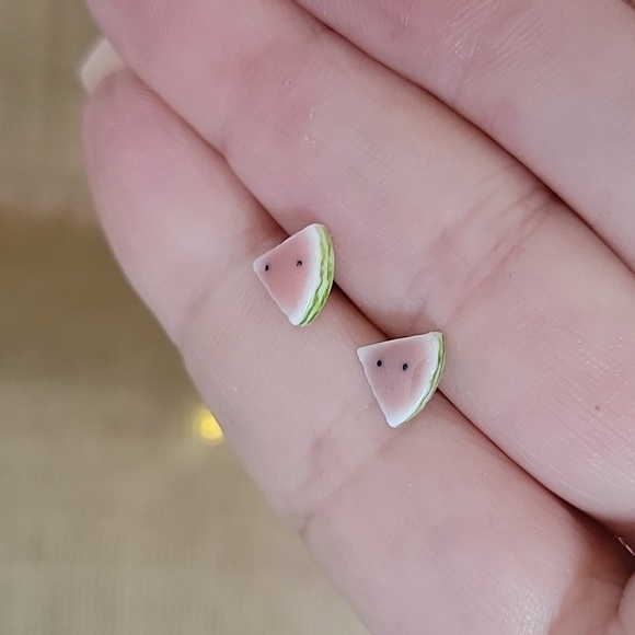Watermelon Slice Ceramic Stud Earrings - Picture 4 of 7